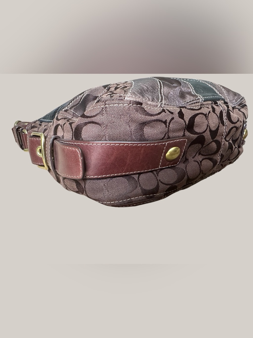 Vintage Y2K Coach Zoe Mosaic Patchwork Signature Shoulder Bag Hobo Brown EUC - Picture 10 of 16